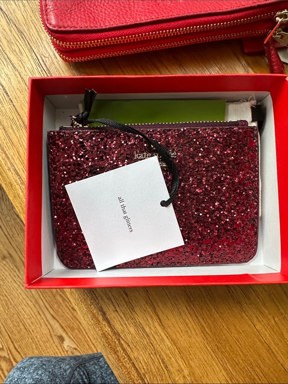 kate spade Glitter Zip Card Case - Deep Burgundy